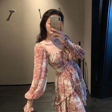 Load image into Gallery viewer, French Floral Sweet Dress Women Floral Print Elegant Puff Sleeve Chiffon Party Dress Outdoor Casual Dress Female Summer 2021
