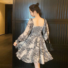 Load image into Gallery viewer, French Floral Sweet Dress Women Floral Print Elegant Puff Sleeve Chiffon Party Dress Outdoor Casual Dress Female Summer 2021