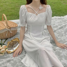 Load image into Gallery viewer, French Gentle Wind White Chiffon Dress 2021 Summer New Cross Butterfly Tie Temperament Dress