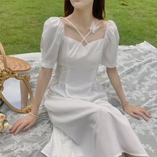 Load image into Gallery viewer, French Gentle Wind White Chiffon Dress 2021 Summer New Cross Butterfly Tie Temperament Dress