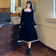 Load image into Gallery viewer, French Lace Retro Dresses Square Collar Velvet Dress Women Autumn Winter Splice Long-Sleeve Dress Palace Plus Size Long Skirt