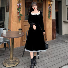 Load image into Gallery viewer, French Lace Retro Dresses Square Collar Velvet Dress Women Autumn Winter Splice Long-Sleeve Dress Palace Plus Size Long Skirt