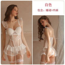 Load image into Gallery viewer, French Luxury Corset Waistcoat Women Sexy Lingerie Set Mesh Perspective Erotic Push Up Suspender Skirt Thong Suit Strip Costume