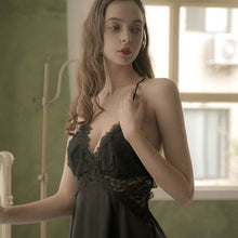 Load image into Gallery viewer, French Princess Nightdress Womens Silk Sling Dress Cutout Flower Nightwear Lace V-Neck Satin Sexy Home Pajamas with Chest Pad
