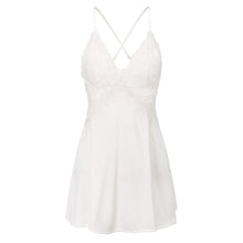 Load image into Gallery viewer, French Princess Nightdress Womens Silk Sling Dress Cutout Flower Nightwear Lace V-Neck Satin Sexy Home Pajamas with Chest Pad