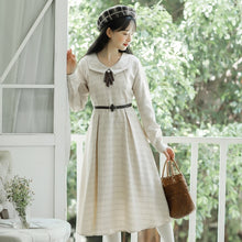 Load image into Gallery viewer, French Retro Dress Women&#39;s Casual Autumn 2021 Beaded Bow Sweet and Cute Irregular Doll Collar Chic Dress Long Sleeve Vestidos