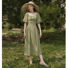Load image into Gallery viewer, French Retro Girl Elegant Dress Women Summer 2021 Niche Chic Ladies Square Neck Puff Sleeve Elegant Flowers Sweet Dress Female