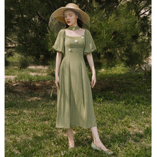 Load image into Gallery viewer, French Retro Girl Elegant Dress Women Summer 2021 Niche Chic Ladies Square Neck Puff Sleeve Elegant Flowers Sweet Dress Female