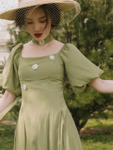 Load image into Gallery viewer, French Retro Girl Elegant Dress Women Summer 2021 Niche Chic Ladies Square Neck Puff Sleeve Elegant Flowers Sweet Dress Female