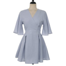 Load image into Gallery viewer, French Retro V-neck Dress Female Summer New Simple Slim Waist Solid Butterfly Sleeve Vestidos Office Lady Elegant Femme Robe