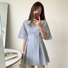 Load image into Gallery viewer, French Retro V-neck Dress Female Summer New Simple Slim Waist Solid Butterfly Sleeve Vestidos Office Lady Elegant Femme Robe