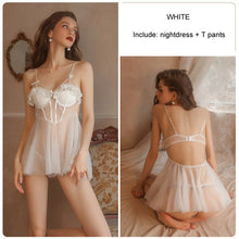 Load image into Gallery viewer, French Romantic Nightdress Sexy Lingerie Womens Mesh V-Neck Perspective Pajamas Suspender Skirt with Chest Pad Home Wear Suit