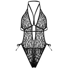 Load image into Gallery viewer, French Sexy Black Collarless Bodysuit Halter Lace Hollow Pajamas Vintage Ultimate Seduction Erotic Slut Lingerie Bodysuit  Sexy