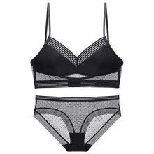 Load image into Gallery viewer, French Sexy Polka Dot Lace Bra Set Women Deep V-Neck Thin Push Up Underwear Backless Top Women Transparent Panties Lingerie Set