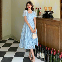 Load image into Gallery viewer, French Sweet Square Collar Puff Sleeve Sexy Women Maxi Party Long Beach Office Casual Dress Elegant Vestido Vintage Lady Dresses