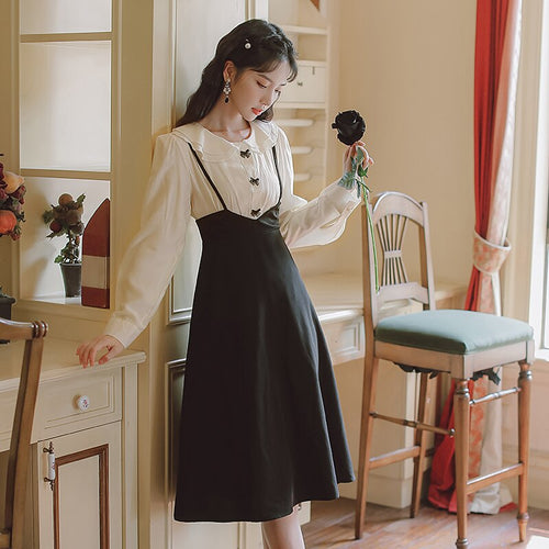 French Temperament Dresses Long Sleeve Women Autumn Black Bowknot Chic Elegant Doll Collar Sweet Cute Female Gentle  Maxi Dress