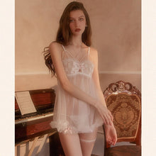 Load image into Gallery viewer, French Tulle Perspective Pajamas Set Sexy Lace Embroidered Princess Sling Dress Homewear Pink Kawaii Lingerie Lolita Nightwear