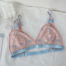 Load image into Gallery viewer, French Underwear Bralette Lace Push Up Triangle Cup Ultra Thin Wire Free Bra and Panties Set Blue and Pink Bra Set