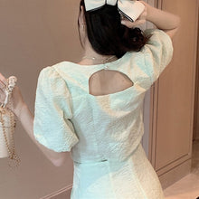 Load image into Gallery viewer, French Vintage Casual All-match Two Piece Sets Women Puff Sleeve Top + High Waist A-line Skirt Suits Ensembles Femme 2021 Summer