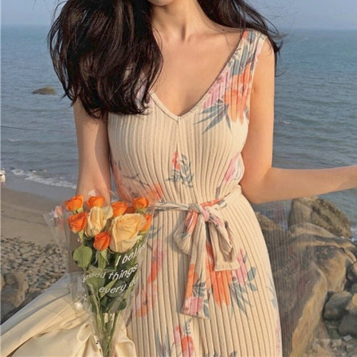 French Vintage Jumpsuits or Women Elegant Knitted Floral Sexy V-neck Jumpsuits Loose Sleeveless Casual  Fjumpsuits Summer 2021