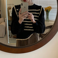 Load image into Gallery viewer, French paneled striped fake two-piece knitwear women&#39;s 2023 early spring new age-reducing foreign pullover sweater women&#39;s top