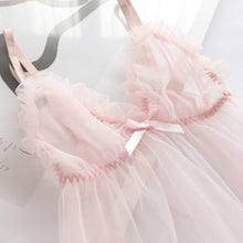 Load image into Gallery viewer, Fresh Pink Sexy Sleeping Nightdress Underwear Transparent Gauze Dress Lovely Lotus Leaf Edge Women Princess Babydoll Lingerie