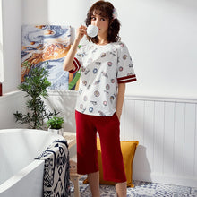 Load image into Gallery viewer, Fruit Print Cute Sweet Women Pajamas Set Soft Short Sleeve O-Neck Pants Lady Home Clothes Summer Female Nightie