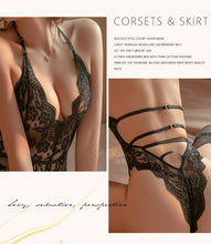 Load image into Gallery viewer, GR Sexy Bodysuit Women&#39;s Lingerie Exotic Female Underwear Lace G-string  Deep V Jumpsuit Open crotch babydoll See Through