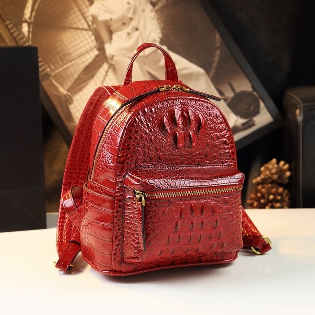 Genuine Leather Crocodile Pattern Women Backpack Luxury Fashion Casual Small Shoulder Portable Bag Travel Backpacks Brand