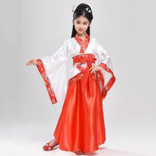 Load image into Gallery viewer, Girl Embroidery Traditional Chinese Skirt + Kimono Top Blue Lavender Pink Red Children Hanfu Chineses Elegent Hanfu Dress Kids