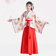 Load image into Gallery viewer, Girl Embroidery Traditional Chinese Skirt + Kimono Top Blue Lavender Pink Red Children Hanfu Chineses Elegent Hanfu Dress Kids