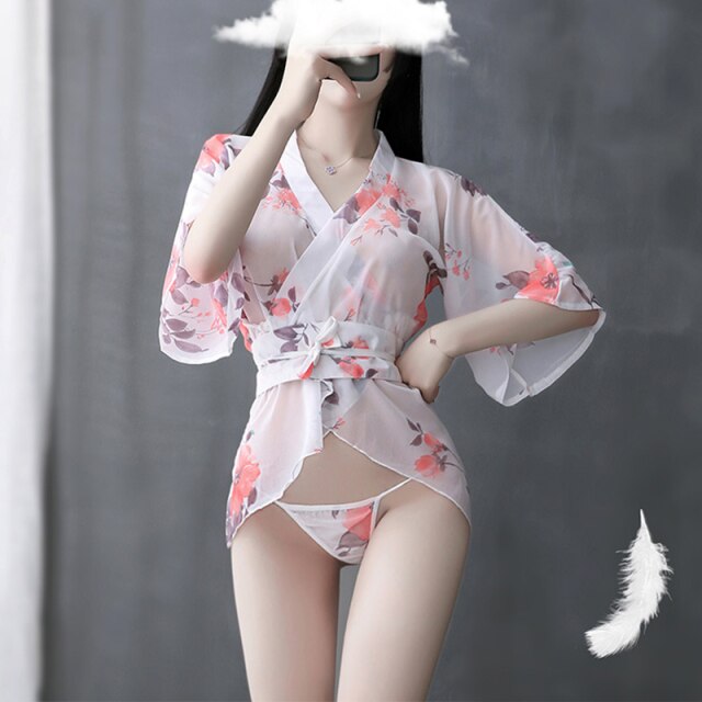 Girl Sexy Lingerie Nightgowns Clothes Party Kimono Dress Woman Sakura Japanese Style Geisha Costume Sexy Bathrobe Pajamas
