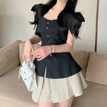 Load image into Gallery viewer, Good Quality 2021 Summer Korean Two Piece Set Women Small Fragrance Short-sleeved Slim Top + High-waist Pleated Skirts Suits New