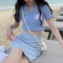 Load image into Gallery viewer, Good Quality Slim Thin Short V-neck Knitted Cardigan Top Female + High Waist All-match Skirt Conjuntos De Vestido Two-piece Sets