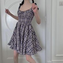 Load image into Gallery viewer, Goth Gothic purple Plaid Black Lace Up Women Mini Dresses Harajuku Short Sleeve ALine Party Dress Summer Fashion Streetwear 2021