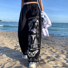 Load image into Gallery viewer, Gothic Harajuku Wide Leg Pants Women Baggy Streetwear Graffiti Black High Waist Trousers For Female Punk Print Oversized