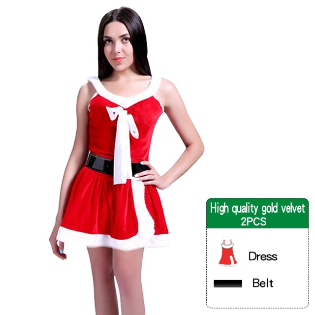 Gown Shawl Winter Christmas Dress Sexy Women Golden Velvet Cape Red Fantasy Santa Claus With Hat for Female Party