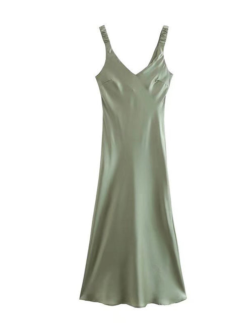 Green Camis Satin Long Dresses Women Fashion Vintage Sleeveless Slip Maxi Dress Summer Female Backless Sexy Party Midi Robe