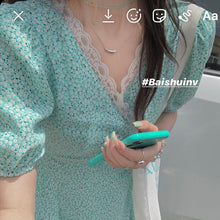 Load image into Gallery viewer, Green Floral Boho Dress Women Summer Beach V-Neck Elegant Sweet Split Midi Dress High Waist Party Sexy Irregular Casual Clothes