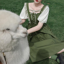 Load image into Gallery viewer, Green Oil Fruit Green Dress Oil Painting Skirt Square Neck Long Skirt Cute Japanese Forest Summer Dress Suit