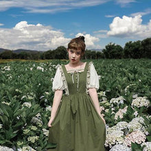 Load image into Gallery viewer, Green Oil Fruit Green Dress Oil Painting Skirt Square Neck Long Skirt Cute Japanese Forest Summer Dress Suit