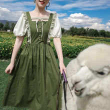 Load image into Gallery viewer, Green Oil Fruit Green Dress Oil Painting Skirt Square Neck Long Skirt Cute Japanese Forest Summer Dress Suit
