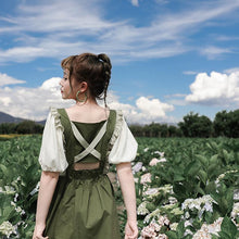 Load image into Gallery viewer, Green Oil Fruit Green Dress Oil Painting Skirt Square Neck Long Skirt Cute Japanese Forest Summer Dress Suit