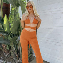 Load image into Gallery viewer, Green Pants Sets 2021 Summer Women Sexy Bandage 2 Two Piece Set Tight Crop Tops High Waist Flared Trousers Suits Outfits