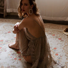 Load image into Gallery viewer, Grey Floral Hollowed Out Lace Nightdress Womens Nightgown Sleepwear Lingerie Dress Spaghetti Strap Sleeping Dress with Thongs