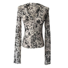Load image into Gallery viewer, Grunge Sexy V Neck Pattern Printing Women T-shirt Y2k Vintage Long Sleeve Slim Tees Club Wear 2022 Spring New Female Crop Top