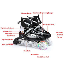 Load image into Gallery viewer, Adjustable Size Inline Skates Shoes For Kids Boy Girl PU Flashing 4 Wheels Roller Skates Children Roller Skating Sneakers Boots