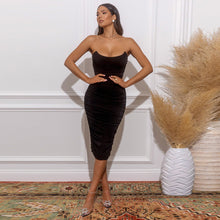 Load image into Gallery viewer, HOT 2022 Summer Black Shiny Tube Top Women&#39;S Clothes Backless Casual Evening Party Sexy Prom Basic Corset Knit Midi Dress