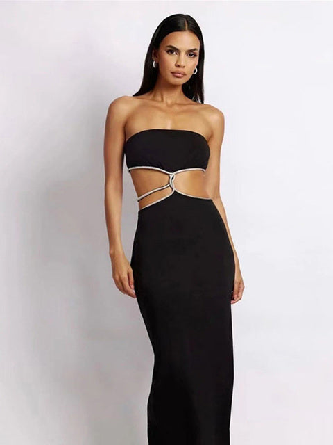 HOT Summer For 2022 Fashion Women'S Clothes Black Tube Top Romper Sexy Split Casual Evening Party Prom Maxi Dresses Vestidos