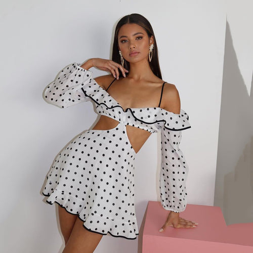 HOT Summer For 2022 Women'S Clothes Retro Polka Dots Backless Casual Evening Party Sexy Prom Long Sleeves Mini Dress Vestidos